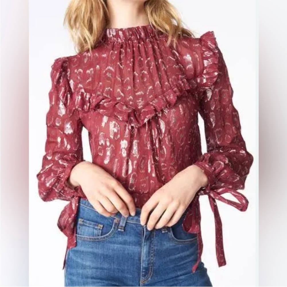 Veronica Beard Burgundy Patterned Blouse